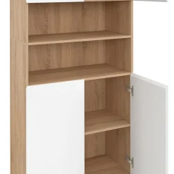 Meuble colonne salle de bain 4 portes 2 niches façon hêtre et blanc*IDMarket New