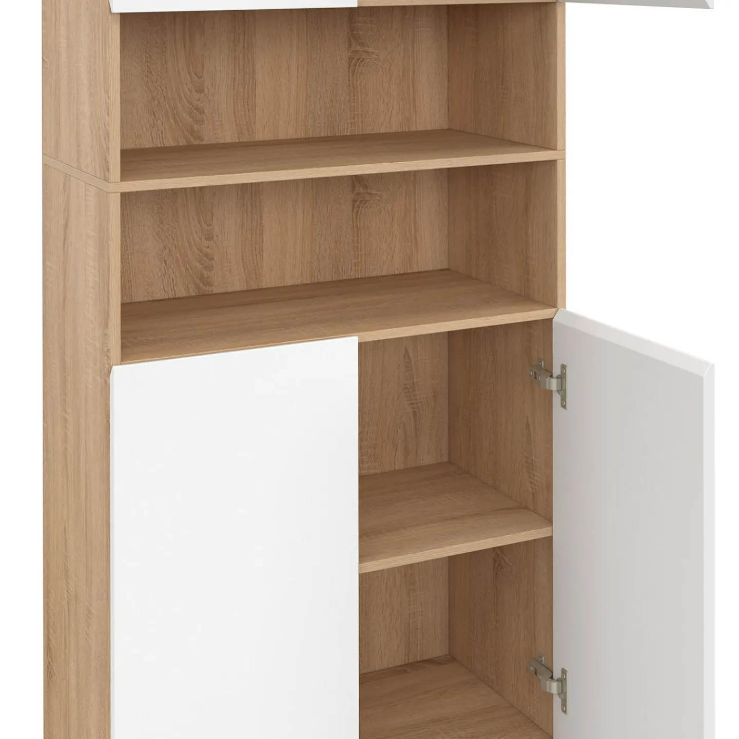 Meuble colonne salle de bain 4 portes 2 niches façon hêtre et blanc*IDMarket New