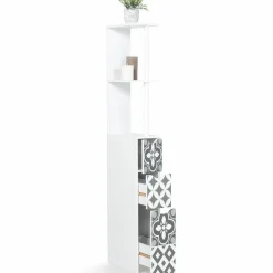 Meuble de toilette blanc et gris motif carreaux de ciment 3 portes*IDMarket New