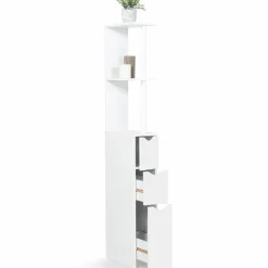Meuble de toilettes étagère bois 3 portes blanc*IDMarket Online