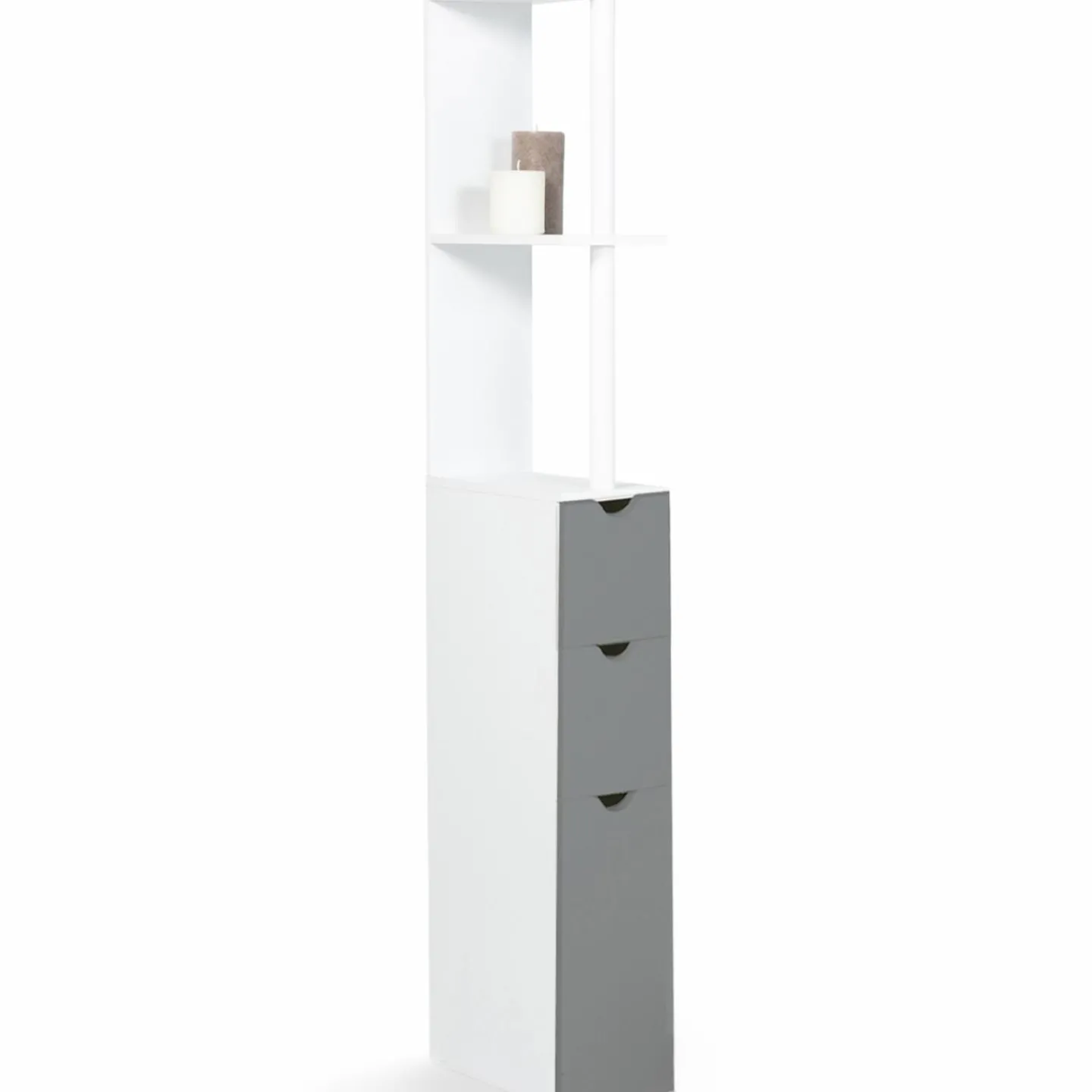 Meuble de toilettes étagère bois 3 portes blanc et gris*IDMarket Discount
