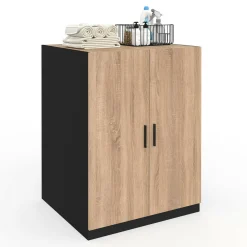 Meuble pour machine à laver avec portes noir et hêtre*IDMarket New