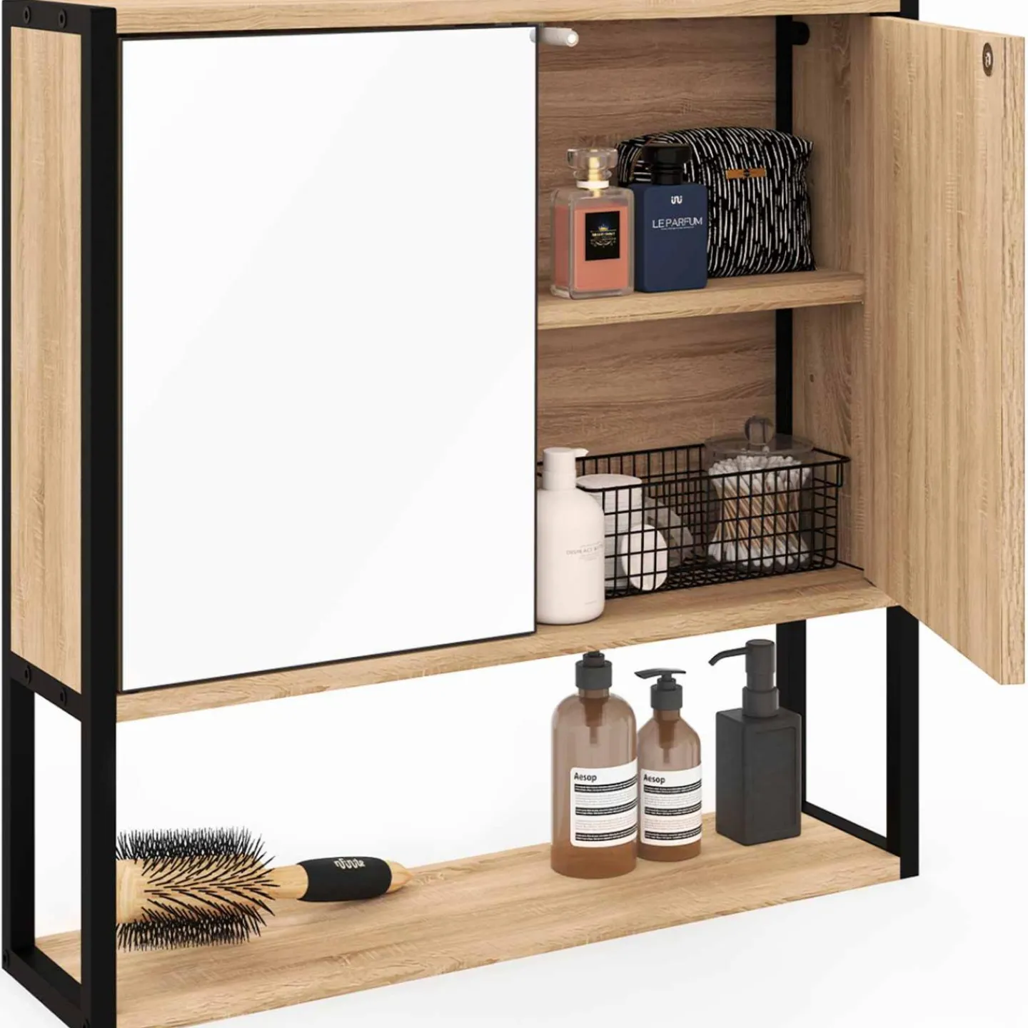 Meuble salle de bain suspendu métal et bois*IDMarket Online