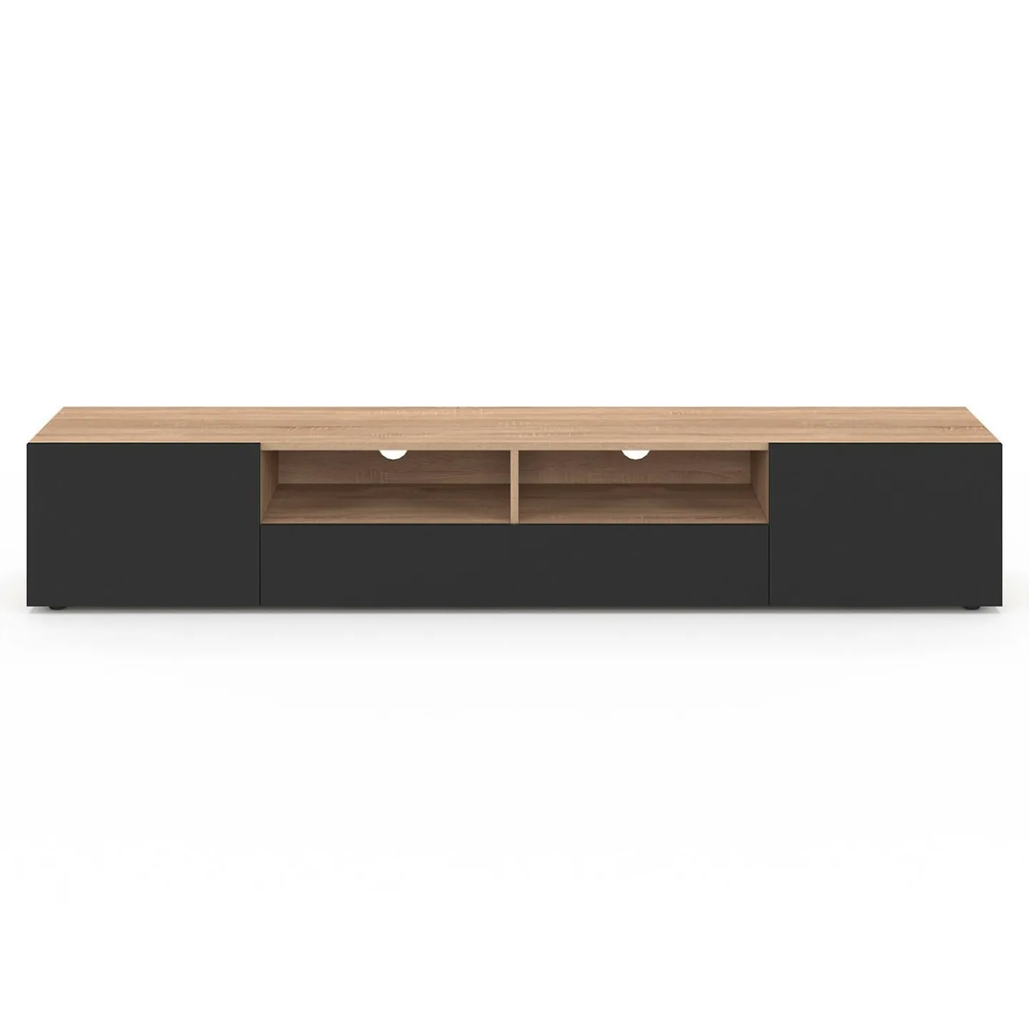 Meuble télé 180 cm noir et bois façon hêtre avec rangement*IDMarket Best