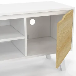 Meuble télé bois blanc 2 portes façon hêtre 110 cm*IDMarket Outlet