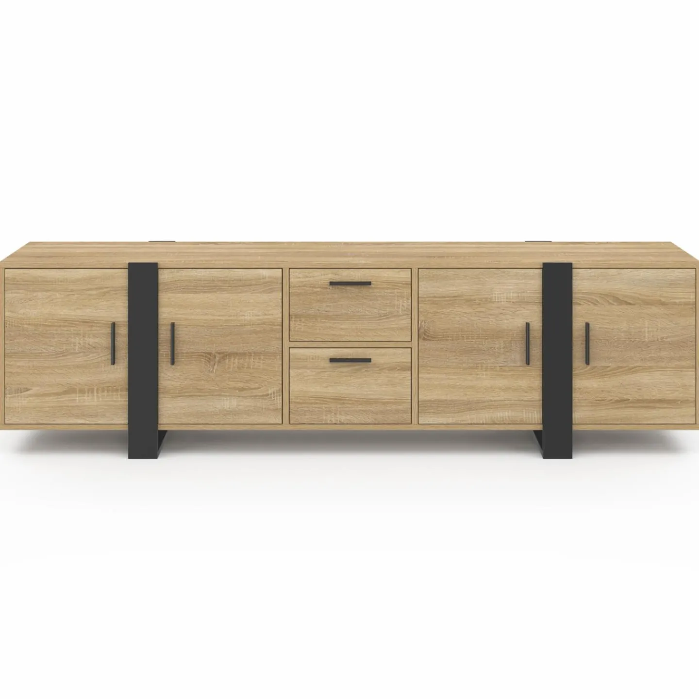 Meuble télé bois et noir 4 portes + 2 tiroirs 180 cm*IDMarket Hot