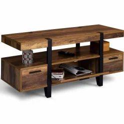 Meuble télé bois foncé pied épingle avec tiroirs*IDMarket Discount