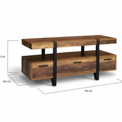 Meuble télé bois foncé pied épingle avec tiroirs*IDMarket Discount