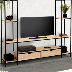 Meuble télé bois métal avec étagères et tiroirs*IDMarket Online