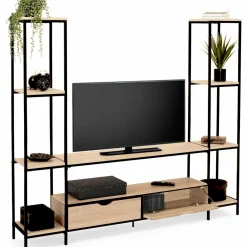 Meuble télé bois métal avec étagères et tiroirs*IDMarket Online