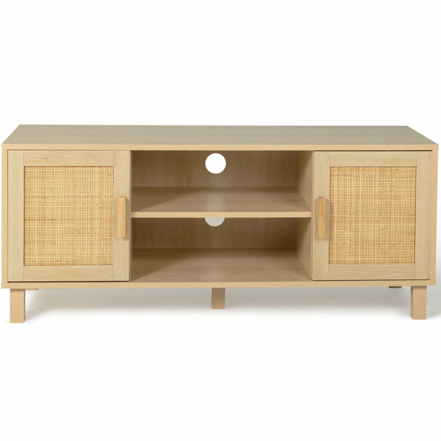 Meuble télé cannage et bois clair avec étagères*IDMarket New