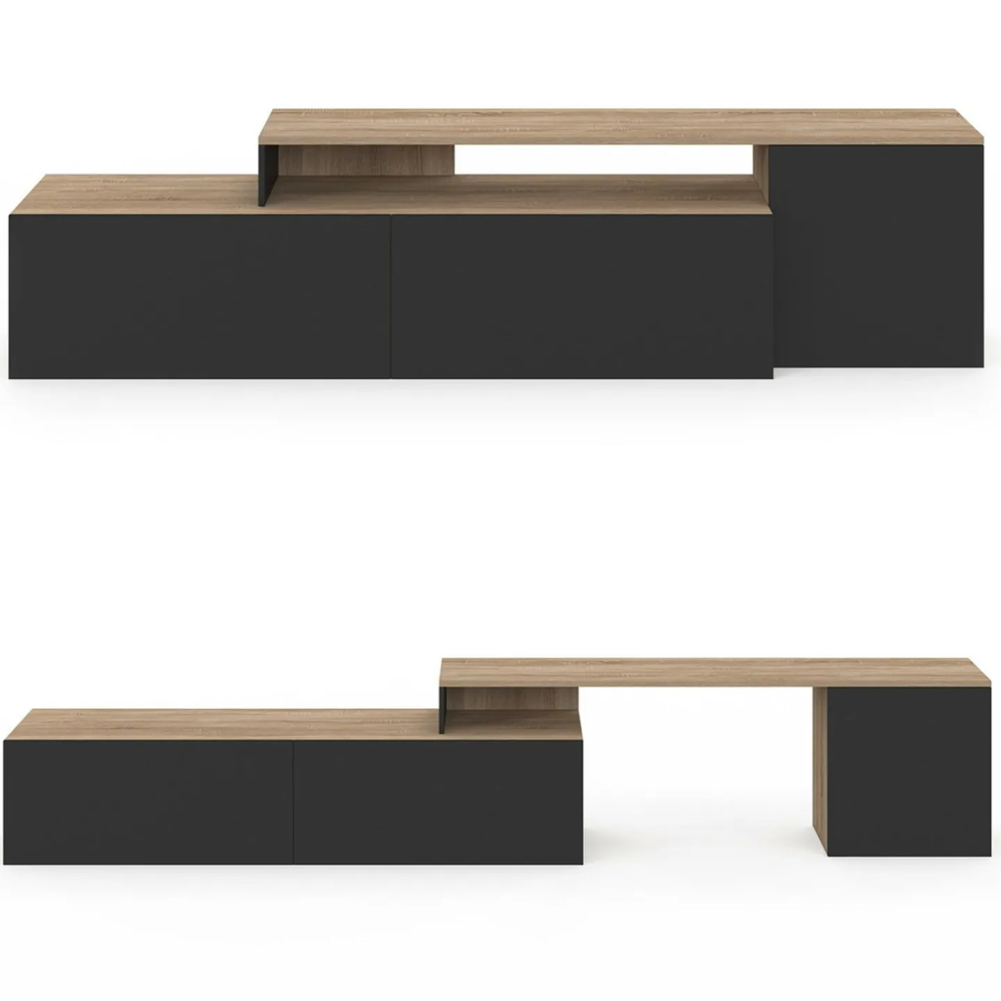 Meuble TV 140-180 cm modulable d'angle rotatif bois et noir*IDMarket Clearance