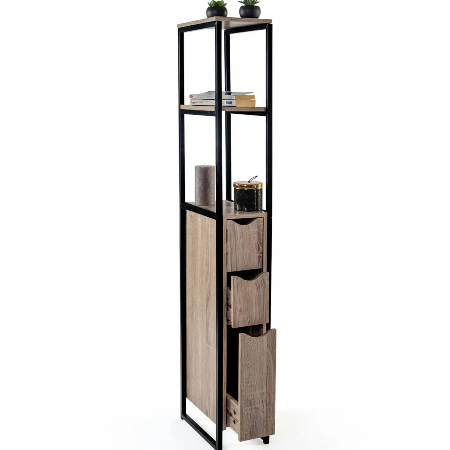 Meuble WC 3 portes DETROIT design industriel avec étagères*IDMarket Hot