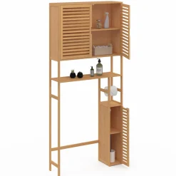 Meuble WC en bambou avec 1 placard double et 1 étagère*IDMarket Online