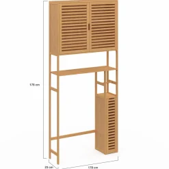 Meuble WC en bambou avec 1 placard double et 1 étagère*IDMarket Online
