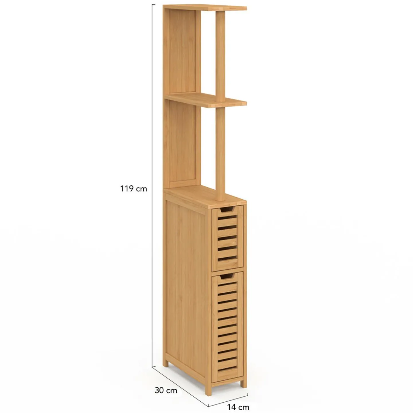 Meuble WC en bambou avec 2 portes et étagères*IDMarket