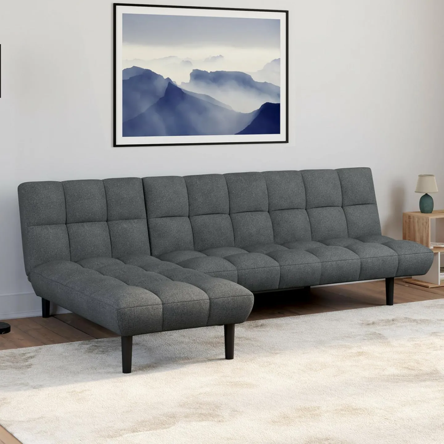 Méridienne clic clac tissu gris anthracite capitonnée 80 x 180 cm*IDMarket Hot