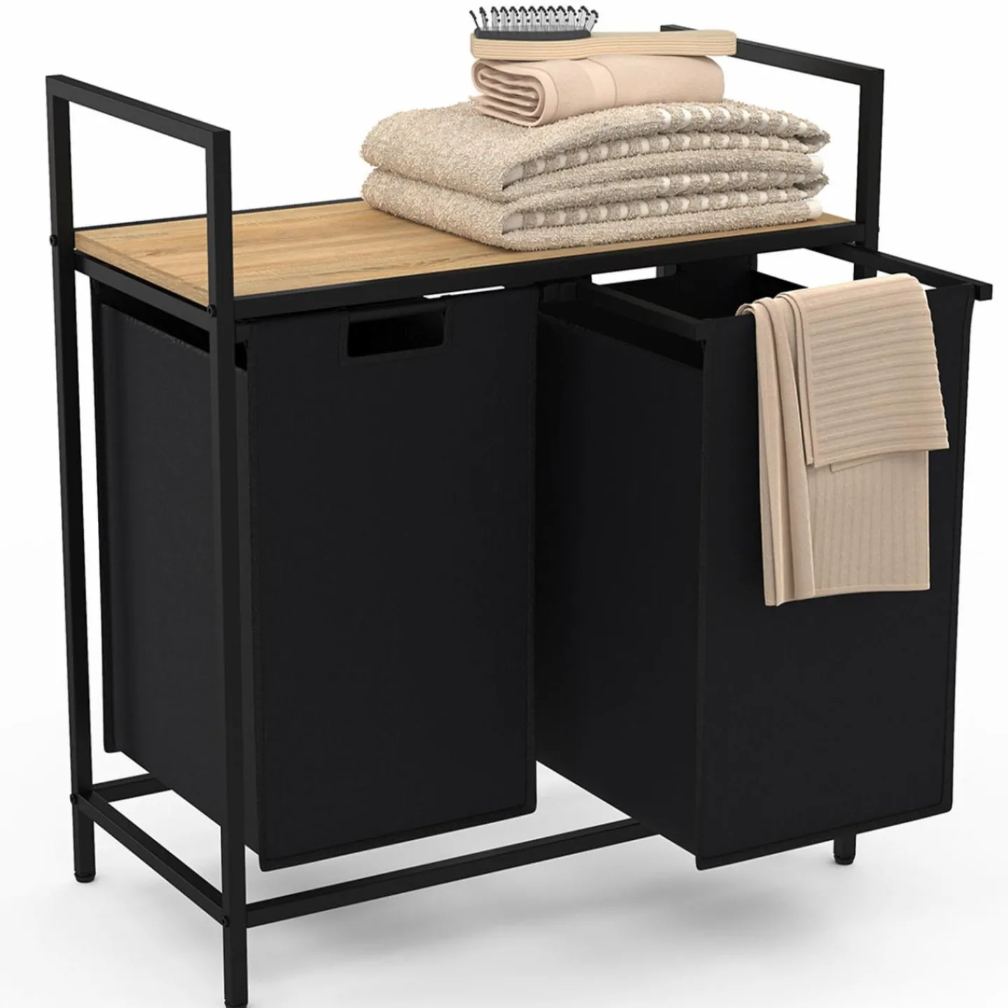 Panier à linge en tissu noir avec 2 bacs*IDMarket Clearance