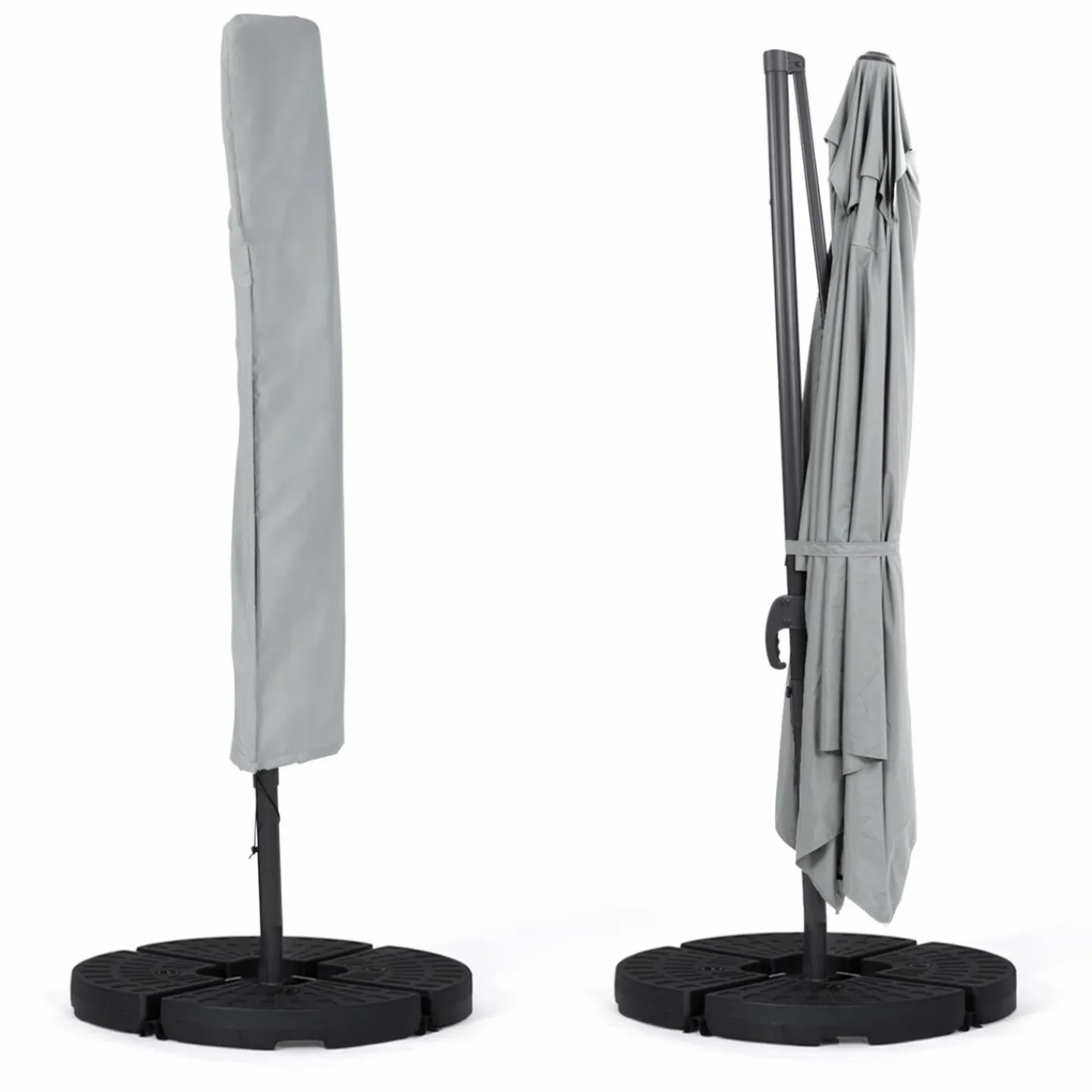 Parasol déporté 3x4 m rotatif 360 gris clair avec 4 dalles*IDMarket Sale
