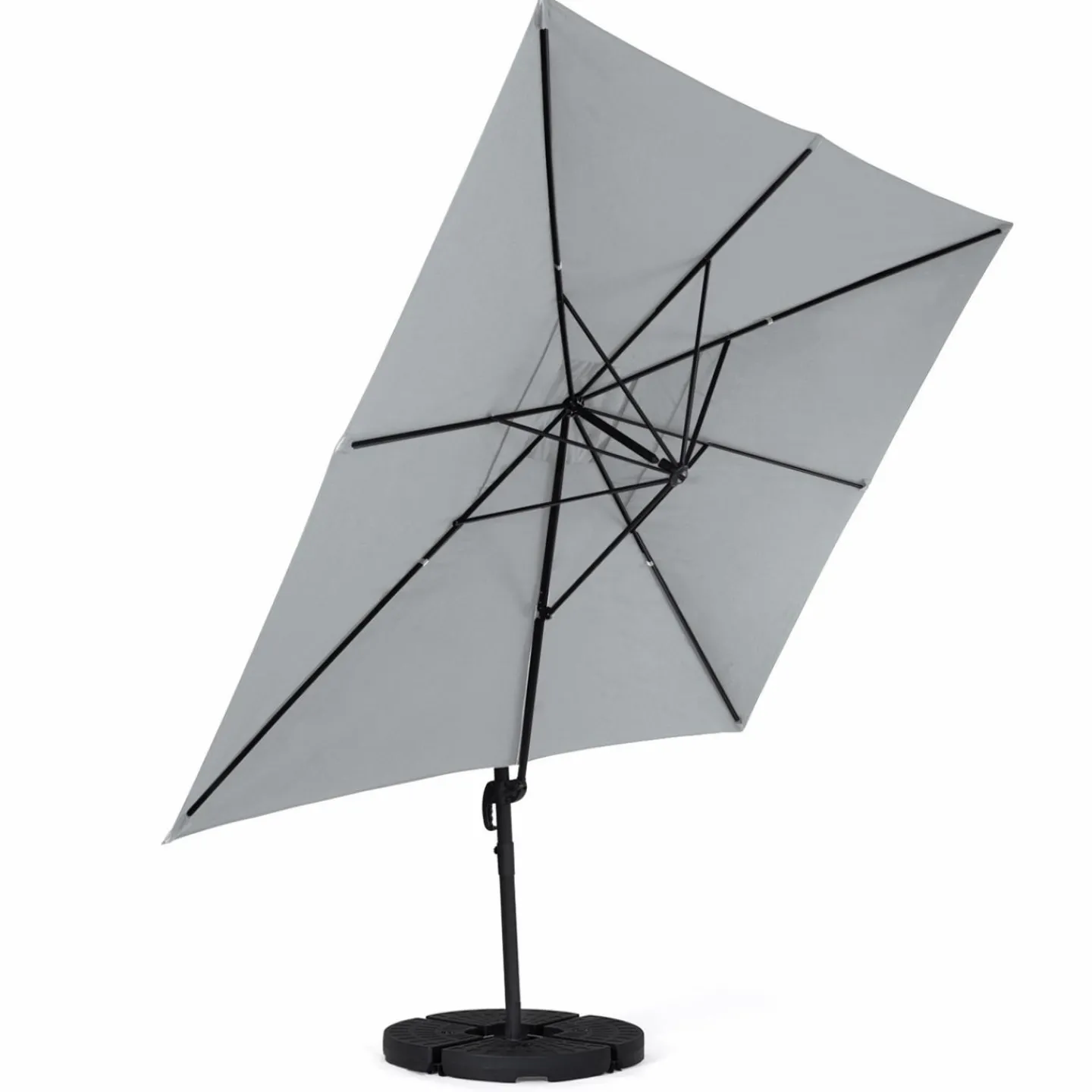 Parasol déporté 3x4 m rotatif 360 gris clair avec 4 dalles*IDMarket Sale