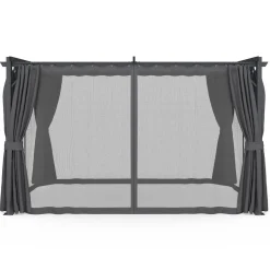 Pergola avec moustiquaire intégrée, toit rétractable et 4 rideaux gris 3x4 m*IDMarket