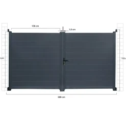 Portail battant 302x160 cm en aluminium gris anthracite*IDMarket Best