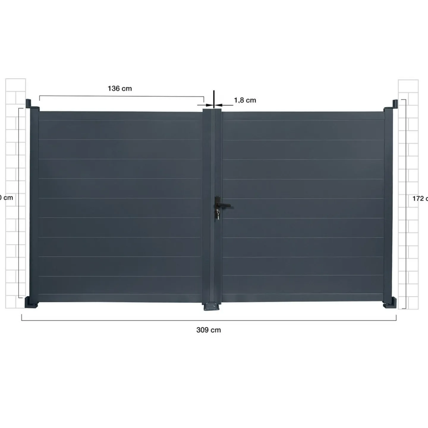 Portail battant 302x160 cm en aluminium gris anthracite*IDMarket Best