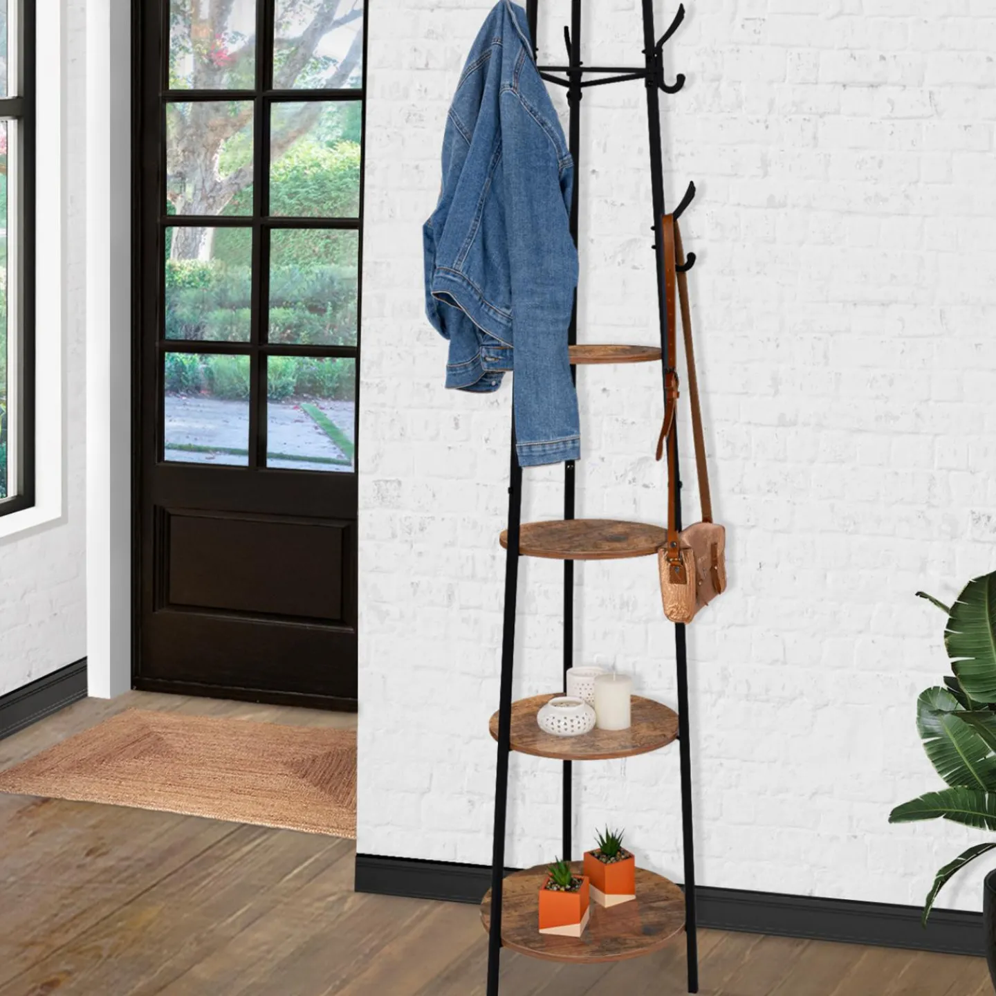 Porte-manteau industriel sur pied avec étagères*IDMarket Outlet