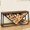 Portes bûches intérieur plateau en bois vieilli et métal noir*IDMarket Clearance