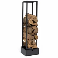 Range bûche intérieur vertical en acier noir avec tiroir*IDMarket Hot
