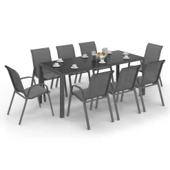 Salon de jardin avec 8 chaises empilables*IDMarket Sale