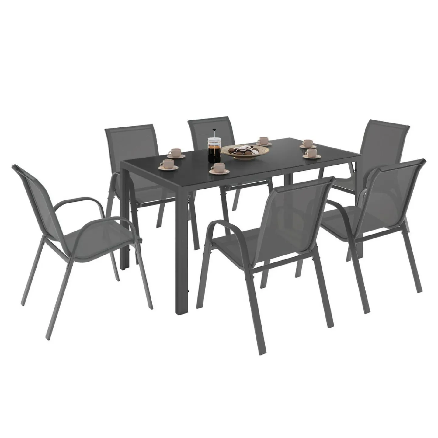 Salon de jardin avec 6 chaises empilables*IDMarket Sale
