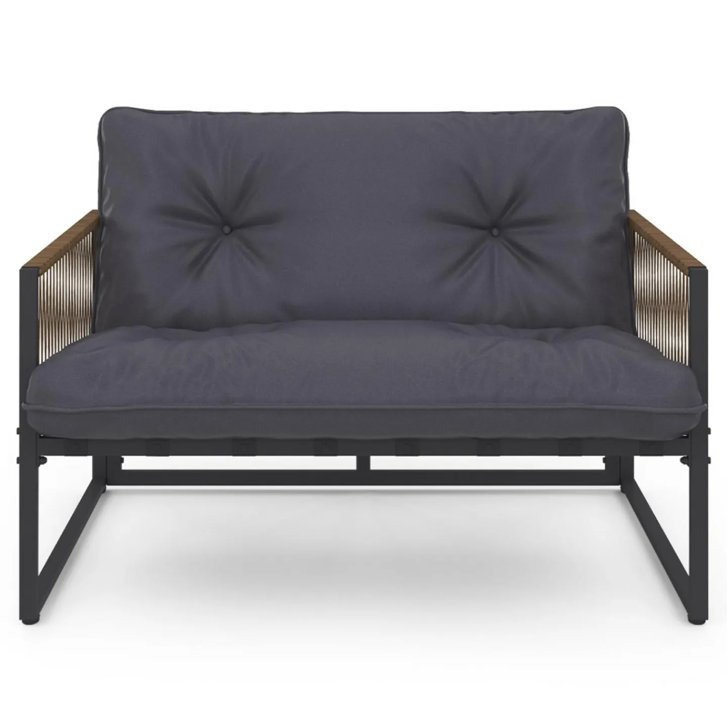 Salon de jardin bas 6 personnes canapés et fauteuils gris anthracite et cordage effet rotin avec tables basses*IDMarket Outlet