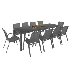 Salon de jardin gris avec chaises empilables 10 personnes*IDMarket Sale
