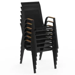 Salon de jardin noir et bois table de jardin 240 cm avec 10 chaises empilables*IDMarket New
