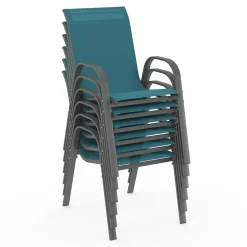 Salon de jardin table 190 cm et 8 chaises empilables bleu canard*IDMarket Sale