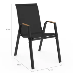 Salon de jardin table extensible avec plateau verre trempé effet bois et chaises empilables*IDMarket Outlet