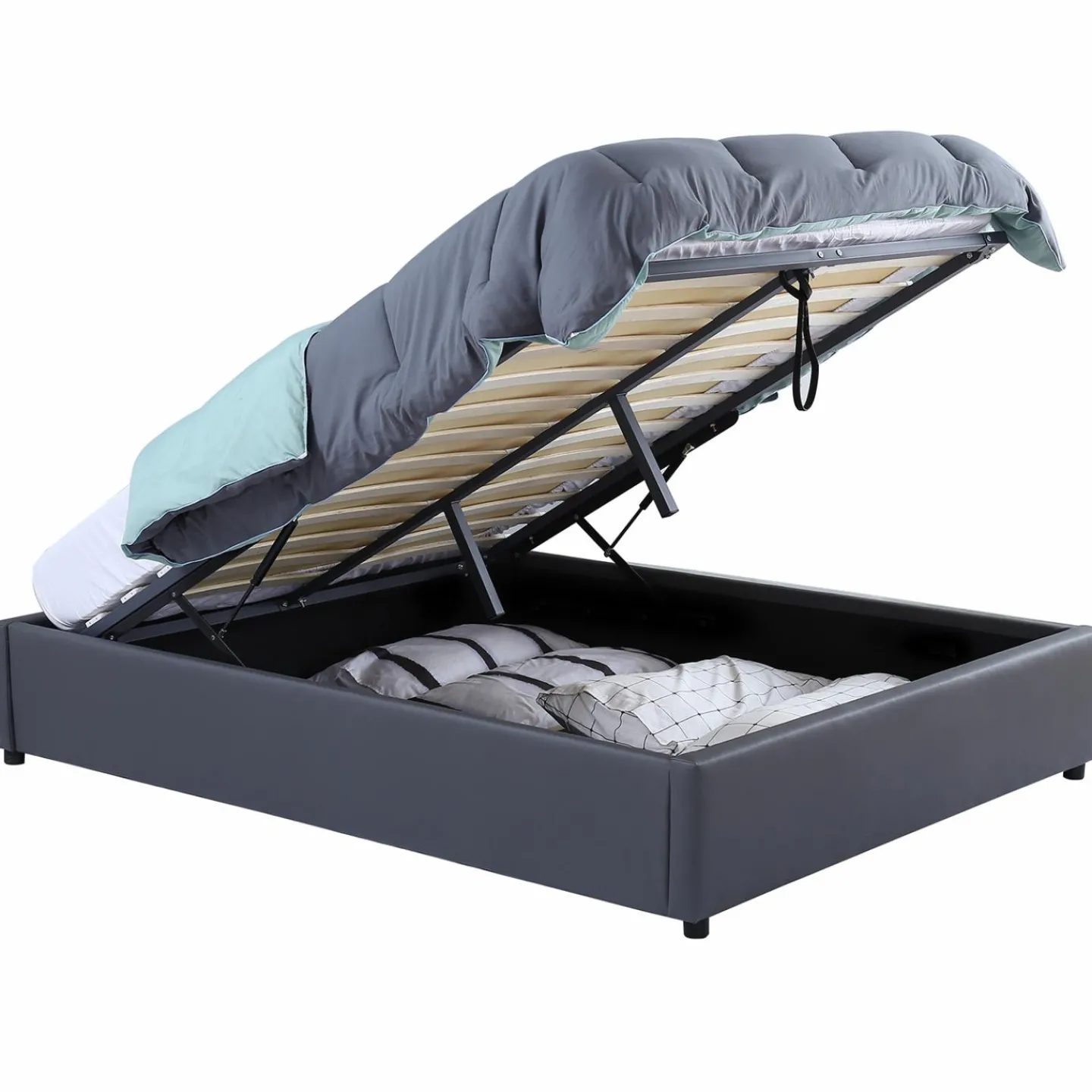 Sommier coffre de rangement 160x200 cm gris*IDMarket Sale