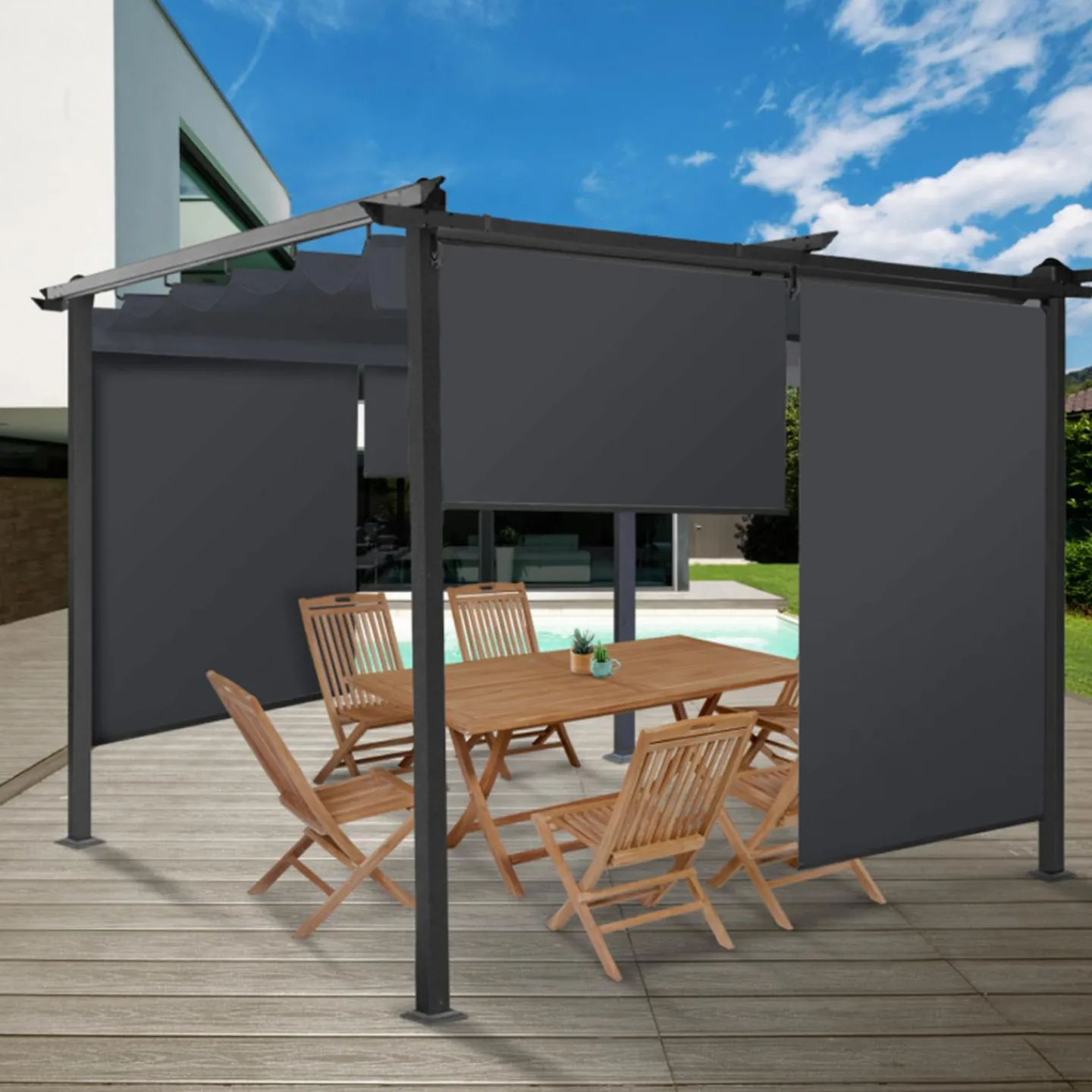 Store enrouleur vertical gris pour pergola*IDMarket Best