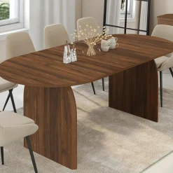 Table à manger extensible japandi ovale 6-10 personnes noyer 160 - 200 cm*IDMarket Outlet