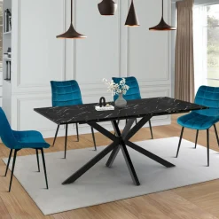 Table à manger extensible effet marbre noir*IDMarket Sale