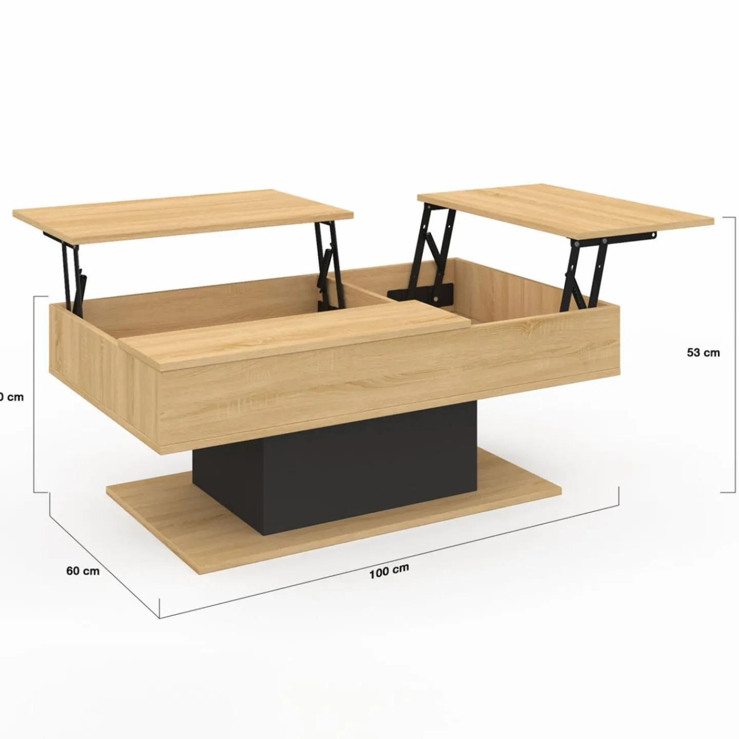 Table basse 2 plateaux relevables bois et noir*IDMarket