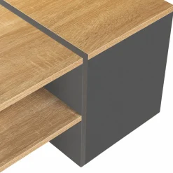 Table basse avec rangement bar 110 cm bois imitation hêtre et gris*IDMarket