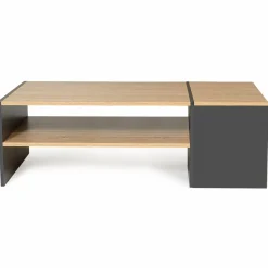 Table basse avec rangement bar 110 cm bois imitation hêtre et gris*IDMarket