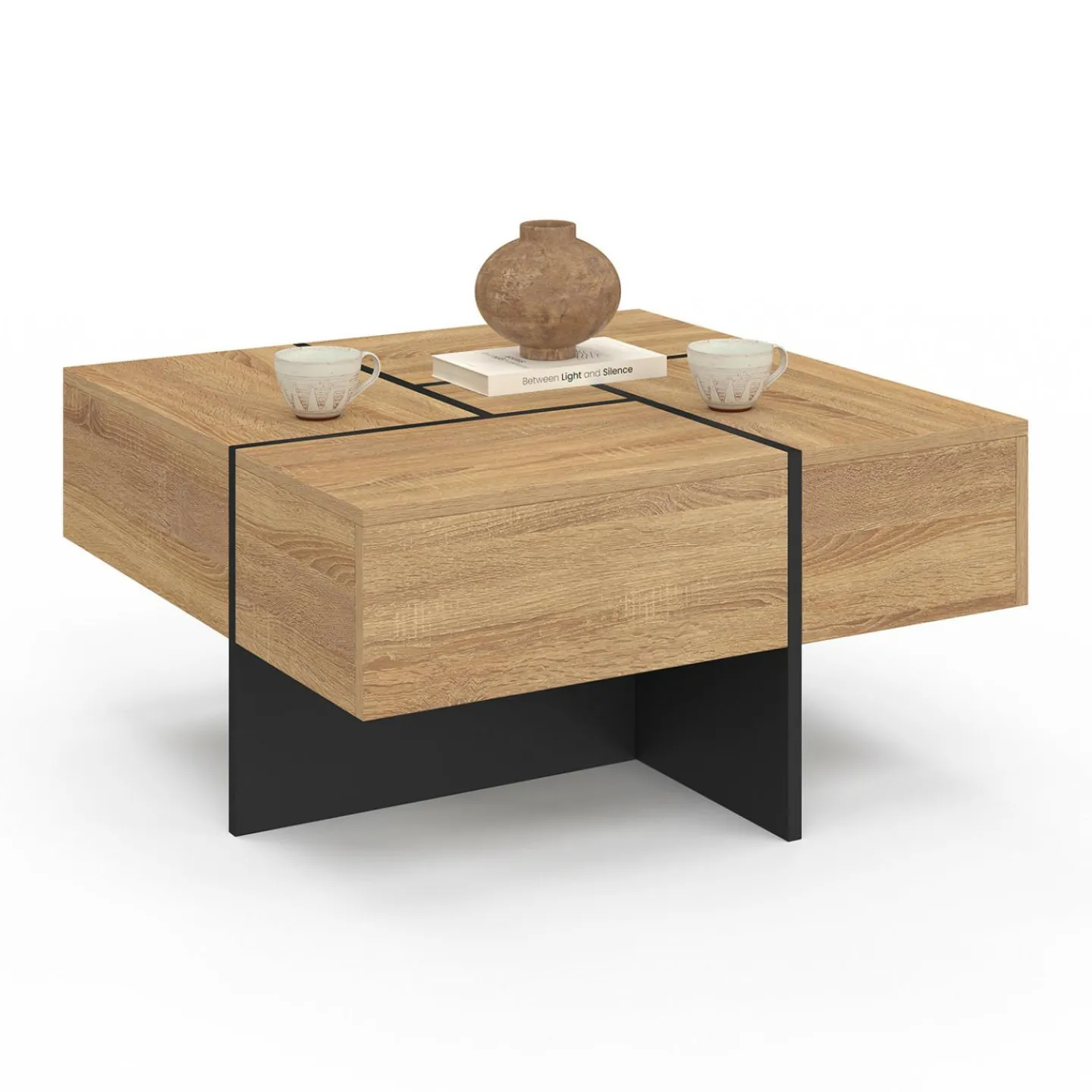 Table basse carrée tiroirs bois noir*IDMarket Online