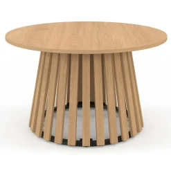 Table basse ronde 70 cm pied bois en lattes et plateau bois*IDMarket Online