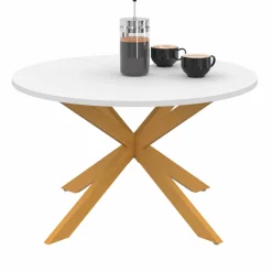 Table basse ronde blanche et bois 70 cm pied araignée*IDMarket Online