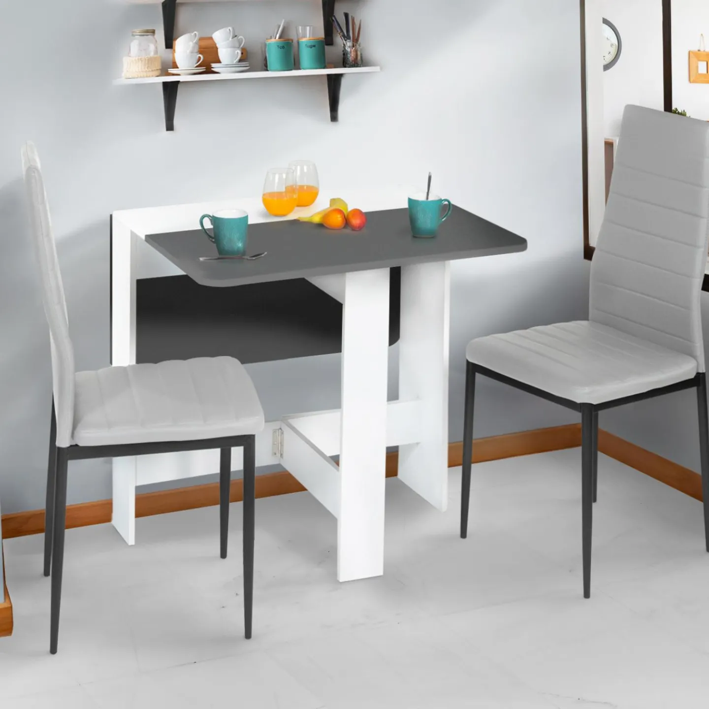 Table console blanche et grise en bois*IDMarket