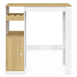 Table de bar 2 personnes bois et blanc avec placard et range bouteilles*IDMarket Hot