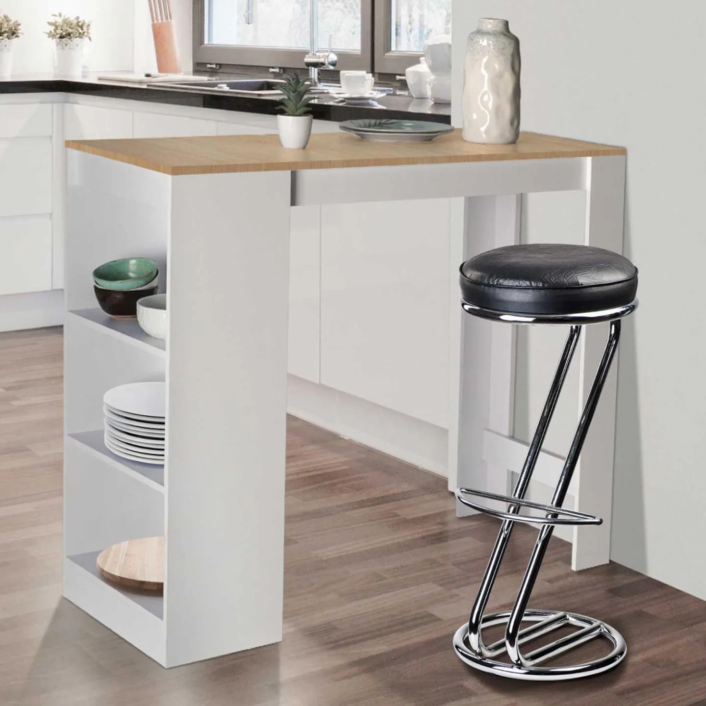 Table de bar haute 2 à 4 personnes bois blanc et imitation hêtre*IDMarket Outlet